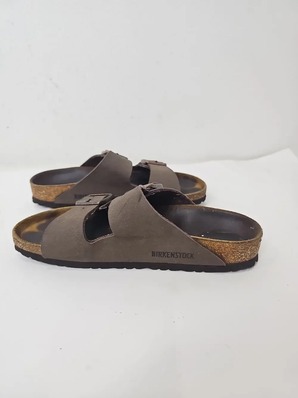 Birkenstock Arizona Shoes Men Size 38 Brown Leather Sandals Slip On Cork Footbed
